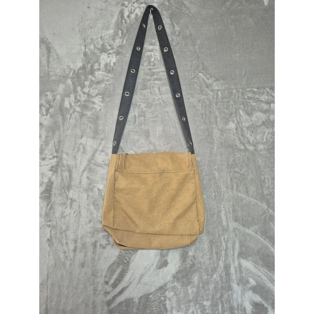 Hot Topic Tan Canvas Messenger Bag Black Star Safety Pin Studded Grommet Strap